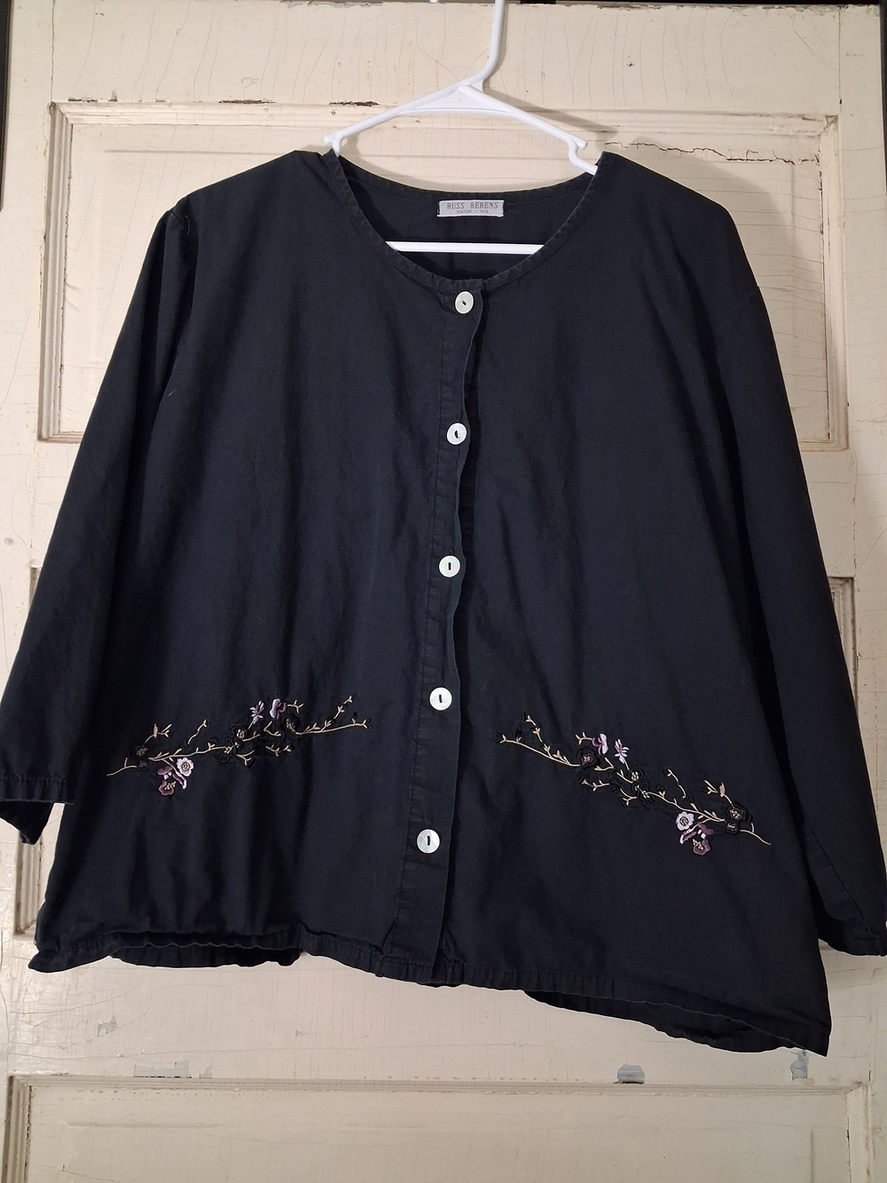Russ Berens Miami 100% Cotton Black Embroidered Button-Front Shirt